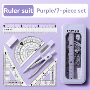 7 PCS/Set Plastic Geometry Drawing Tool Compass Ripod Protractor Flexible Ruler Multifunctional Children Students Drawing Learning Tool