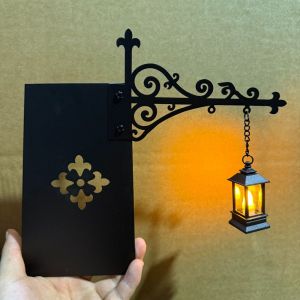 FUNG MALL Ánh sáng trắng ấm Đèn lồng kệ sách Trang trí Kim loại cổ điển Đèn đọc sách LED Vui vẻ và ấm cúng Phong cách tối màu Đèn lồng bí ngô ma quái Tiệc Halloween