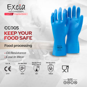 Excia CC005 Food Processing Latex and Nitrile Gloves Food Glove Sarung Tangan Getah Hand Gloves