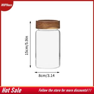 【COD】🔥🔥🔥 Small Glass Jars With Lids Spice Seasoning Coffee Beans Storage Containers Tube Wooden Sealed Bottle Airtight Canisters