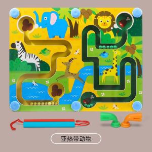 3D Wooden Magnetic Maze Puzzle Interactive Magnet Beads Maze Educational Toys for Kids