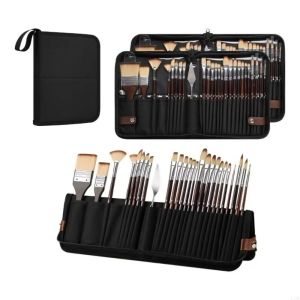 MUNCHX 26pcs Wooden Rod Art Painting Tool Set Art Kit Portable Gouache Painting Brush High Quality With Pen Curtain Watercolor Brush Art Supplies