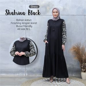 DRESS WANITA MUSLIM HITAM SHABRINA - GAMIS HOMEY DRESS BAHAN KATUN RAYON PREMIUM