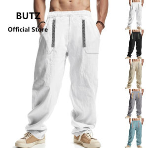 BUTZ brand 2025 summer new season mens linen breathable bohemian style loose wide leg hip-hop casual sports pants men