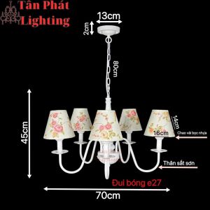 Đèn thả trần chao vải Ø75Cm trang trí phòng khách phòng ngủ phòng làm việc 60W 220V DC62 Tân Phát