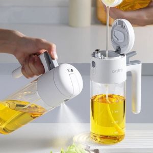 D5JKY Kính Bình xịt dầu 2 trong 1 Có thể đổ đầy lại Đã bị niêm phong Chai dầu đa năng Tiện lợi Chống rò rỉ Bình đựng dầu Nhà bếp