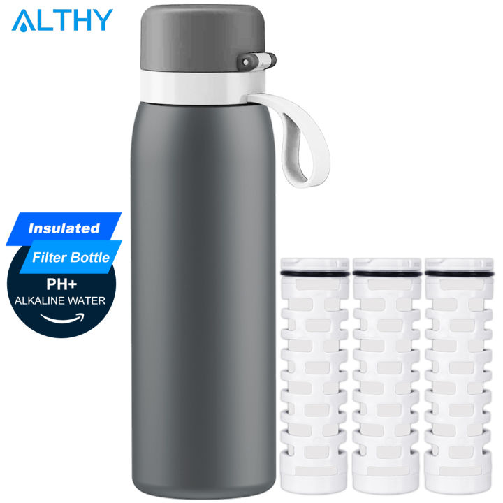 ALTHY pH+ Alkaline Mineral Water Filter Bottle Insulated Stainless