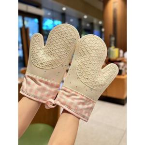 2pcs Anti Scald Pink Plaid Silicone Gloves Anti Slip Heat Microwave Proof Oven Gloves Kitchen Household