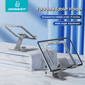 DoomHot ขาตั้งแท็บเล็ตที่วางแท็บเล็ตขาตั้งโทรศัพท์แท็บเล็ตเหล็กคาร์บอนพับได้อเนกประสงค์ขาตั้งคอมพิวเตอร์ทำจากแท็บเล็ตบนโต๊ะขนาด15นิ้ว