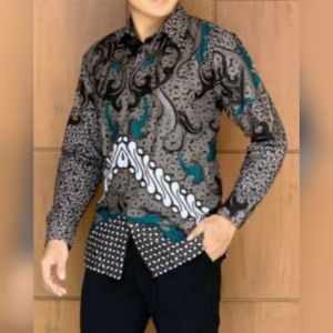 baju kemeja batik pria lengan panjang bahan katun - batik bimasakti - size M L XL XXL