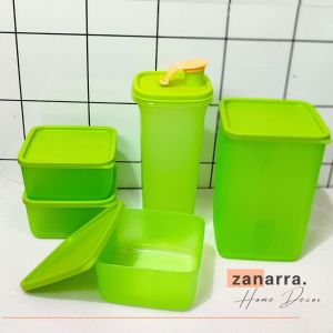 Set Botol Kulkas Warna Hijau dengan Food Container dan Tempat Sayur