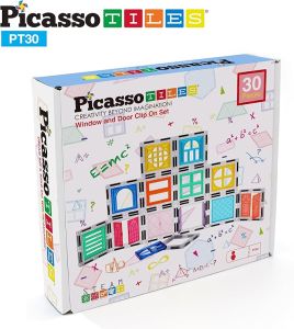 PicassoTiles Window and Door Clip On Magnetic Blocks Magnet Tiles Magnets Building Tile Construction Toy Set STEM Education Toys Learning Kit Stacking Block Playset Boys & Girls Age 3+ PT30