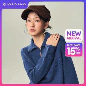 Giordano Women Half zip collar raglan sleeve cable knit sweater Free Shipping 18356226
