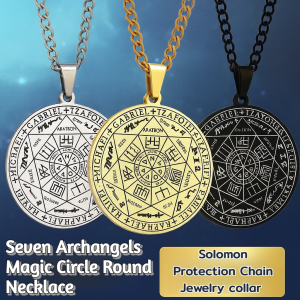[Guardian] Seven Archangels Magic Circle Round Pendant  Stainless Steel Jewelry Solomon Protection Chain Jewelry collar