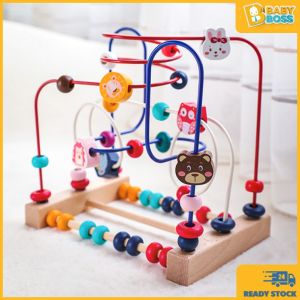 BabyBoss Wooden Bead Maze Roller Coaster Animal Slide Wire Beads Abacus Montessori Sensory Toy Labirin Manik