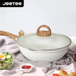 Jeetee 24ซม.28ซม.32ซม.ไม่ติดหินหินอ่อนกระทะลึกกระทะปรุงอาหารน้ำมันน้อยจำเป็นเหมาะสำหรับการเหนี่ยวนำและเตาแก๊ส กระทะJeetee Jeetee กระทะ - Lazada