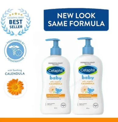Cetaphil Baby Wash and Shampoo with Organic Calendula 400ml for Newborn[Gentle and Hypoallergenic / Organic Calendula Almond and Sunflower Oil]