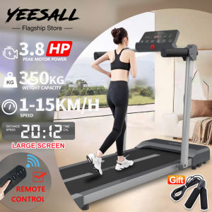 3.5HP Smart Electric Flat Treadmill Multi-Purpose Flat Running & Walking Pad with 1-15KM/H Adjustable Speed Settings Sturdy Hand Rest Ultra-Quiet Motor for Household Use Smart APP Connection Control Built-In iPad Stand and Bright LED HD Display