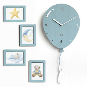 Hot Air Balloon Swing Wall Clock Nordic Style Stylish Quartz Creative Modern Silent Cartoon Fashion Clocks for Home Living Children Room Office Bedroom Mute Decor