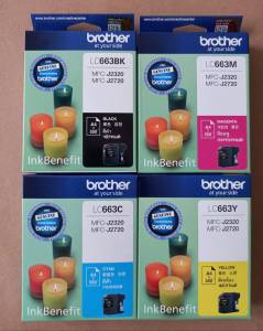 Brother LC 663 BK C M Y 4สี 1ชุดมี 4สี ดำ ฟ้า ชมพู เหลือง For Brother : MFC - J 2320 / MFC - J 2720 แท้ศูนย์