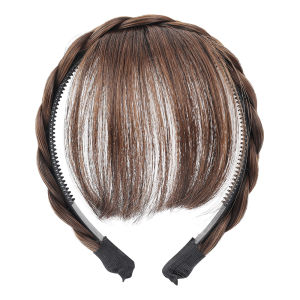 Wig Headband with Bangs Hair Hoop Bangs Wig Women Natural Fishbone Braid Hair Hoop Real Hair Air Bangs High Skull Top Cover Hairline