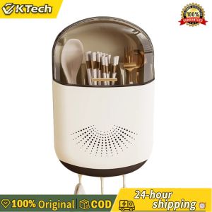 Compact Kitchen Cutlery and Spice Storage Box Wall-Mounted Dustproof Organizer for Spoons and Chopsticks