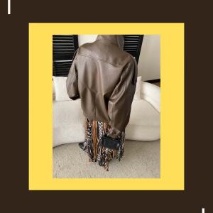 2026 Early Fall New Women Grain Texture PU Leather Stand Collar Oversized Loose Leather Jacket Casual Outerwear