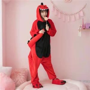 Red Dragon Mascot Costume Red Dinosaur Green Dinosaur Pink Dinosaur (ready To Ship) Dinosaur One-piece Animal Pajamas Men and Women Autumn and Winter Coral Fleece Couple Cartoon Anime Adult Men and Women Flannel Cute