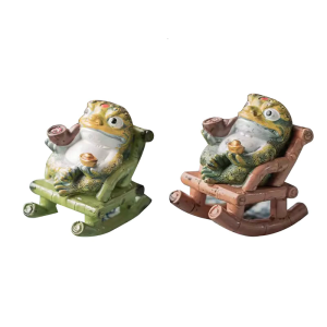 Color Changing Resins Rocking Chair Frogs Teas Pet Sculpture For Meditations Decors Gift With Exquisites Craftsmanship