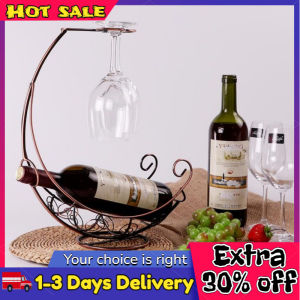 Retro Wine Bottle Holder Wine Rack Champagne Bottles Stand Glass Cup Holder Display Hanging Drinking Glasses Stemware Rack Shelf