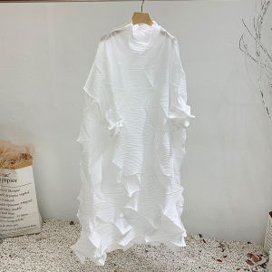 Miyake Xếp Li Ăn Mặc 2021 Mùa Xuân Kim Cương Xếp Li New Puff Ăn Mặc Pháp Phong Cách Khuỷu Tay Tay Áo Cao Cổ Áo Không Thường Xuyên Cổ Tích Phiên Bản Rộng feminino Womens Thời Trang Niche Dài Ăn Mặc