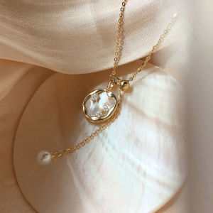 Good 999 Jewelry Fashion Star Zircon Tassels Pearl Fritillaria Stainless Steel Necklace for Women N8019