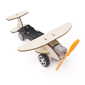 DIY Electric Power Glide wind Plane Car Model Kit STEM Wooden Airplane Aircraft Physical Science Experiments Toy Set for Kids
