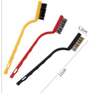 ZH374 3Pcs Mini Wire Brush with Brass Nylon & Stainless Steel Bristles Copper Iron Cleaning Tool Set
