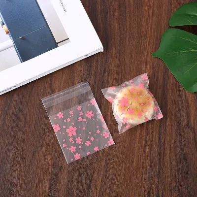 100PCS Translucent Plastic Bags Sakura Candy Cookie Snack Bags Multi Size Self Adhesive Gift Bag Wedding Birthday Party Supplies