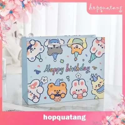 Túi Quà Tặng Túi Đựng Quà Sinh Nhật Túi Giấy Ngang Happy Birthday Gấu Thỏ Dễ Thương