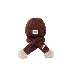 WENQI Soft Kids Beanie Scarf Set Elastic Thickened Toddler Winter Knit Cap Baby Pom Pom Headwear Flexible Children Thick Thermal Suit Skiing