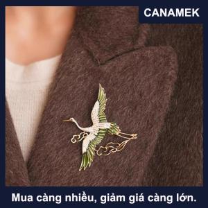 【CANAMEK】 Trung Quốc Phong Cách Thanh Lịch Rhinestone Màu Xanh Lá Cây Men Cánh Crane Đám Mây Trâm Cài Cho Phụ Nữ Cô Gái Bay Chim Ve Áo Pins Đảng Đồ Trang Sức