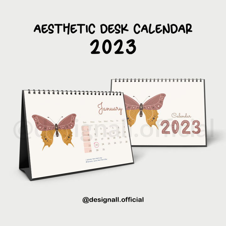 Designall Kalender Meja / Kalender Duduk Aesthetic Tahun 2023 Spiral MB ...