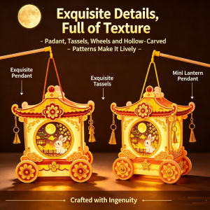 Mid-Autumn Lantern Pull String Carriage - Handcrafted Moon Festival Decor Interactive Kids Traditional Toy