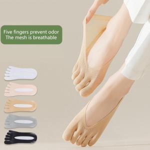 5 Pairs Womens Toe Separated Invisible Socks Breathable Cotton Silicone Grip Antislip Low Cut No Show Design Hosiery
