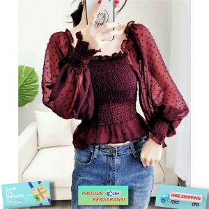 Godwin Collection - Blouse Shena Atasan Wanita Model Tile Lengan Balon Hits