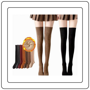 【JJ HOME】Autumn And Winter Thickened Over-the-knee Socks/Fleece-lined Warm Socks For Women/Non-Slip Stockings