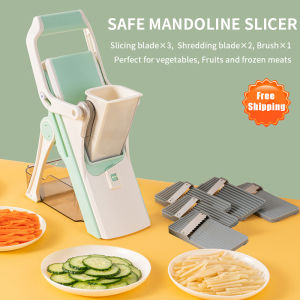 【Shipping within 24 hours】Migecon 5 in 1 Safe Mandoline Vegetable Slicer Multifunctional Labor-saving Shreder Grater Salad Maker Potato Carrot Meat Fruit Cutter Peeler Free Shipping