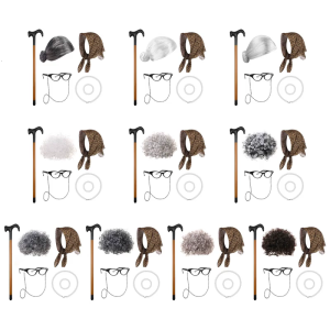 100 Year Grandma Outfit Cosplay Wigs Girls Realistic Old Lady Wigs Kids Role Play for Stage Performances and Parties