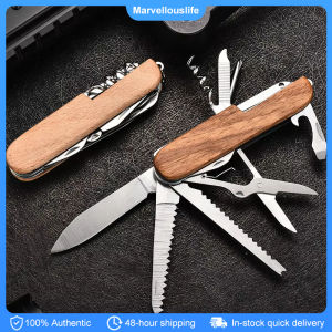 Wooden/Plastic Handle Swiss Knife 11 In 1 Portable Folding Pocket Knife Multifunctional Survival Gadgets