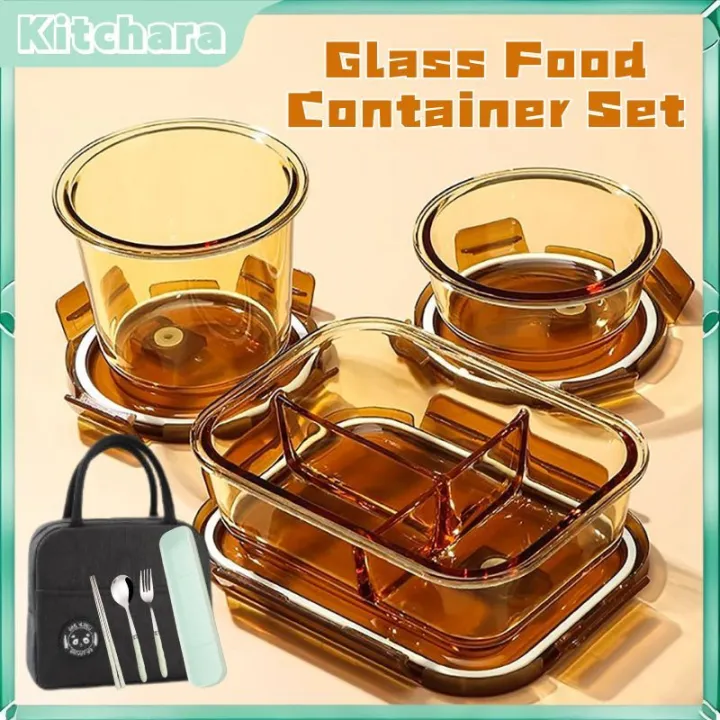 Safety Microwave Glass Lunch Box Fresh Food Container Bento Bekas ...
