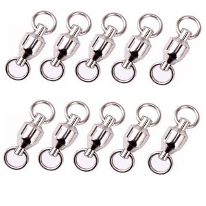 10pcs Heavy Duty Stainless Steel Hooks Fishing Accessories With Double Rings Solid Ring Swivel Ring Ball Bearing Fishing Connector