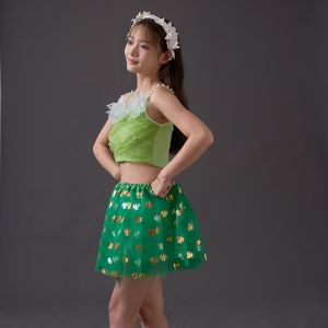 ชุกระโปรงTUTUสีเขียวสามใบอั่งเปาสำหรับผู้ใหญ่