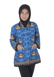 BATIK KORPRI WANITA FURING TERBARU KERAH HITAM ASTINA ADA SAKU / BAJU KORPRI WANITA / KEMEJA KORPRI WANITA / BAJU KORPRI BATIK BIRU TERBARU FULL DALAM